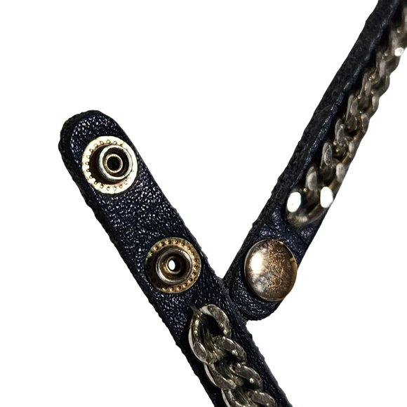 Goth Black Leather Silver Tone Chain Adjustable Snap Necklace Steampunk Jewelry - Picture 3 of 5